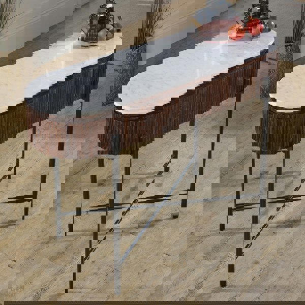 IH Design Miel Mango Wood Console Table With Marble Top And Metal Legs