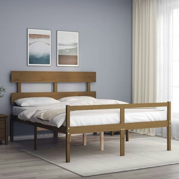 Berkfield Bed Frame with Headboard Honey Brown King Size Solid Wood