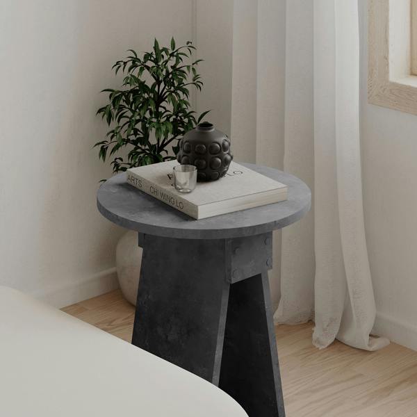 Decortie Modern Chen Side Table Round Shape Particle Board 2 Legs Coffee Table 42(W)x42(D)x50(H) cm