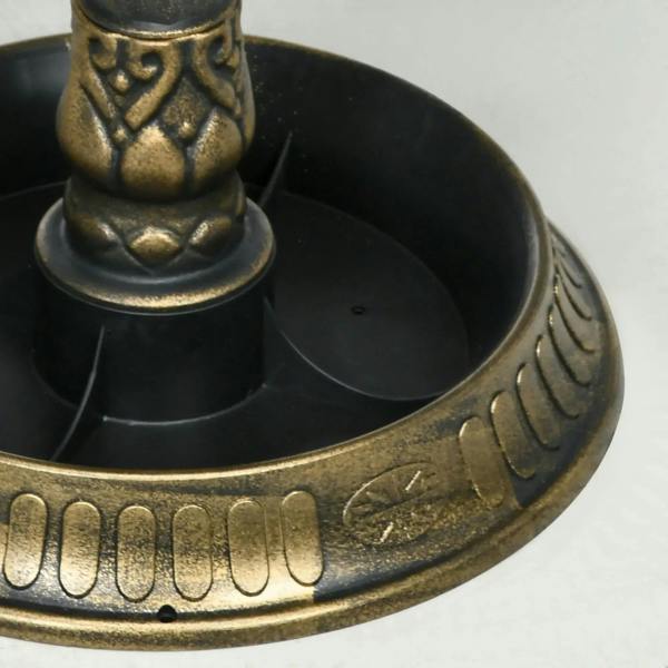 Bronze-tone bird bath base with ornate pedestal support and textured outer rim