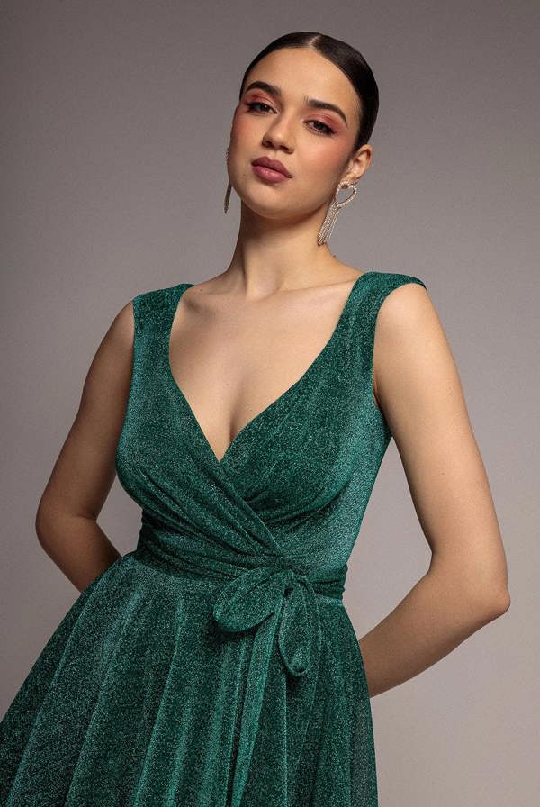 Cross Over Sleeveless Mini Skater Dress - Emerald Green DR1891BB