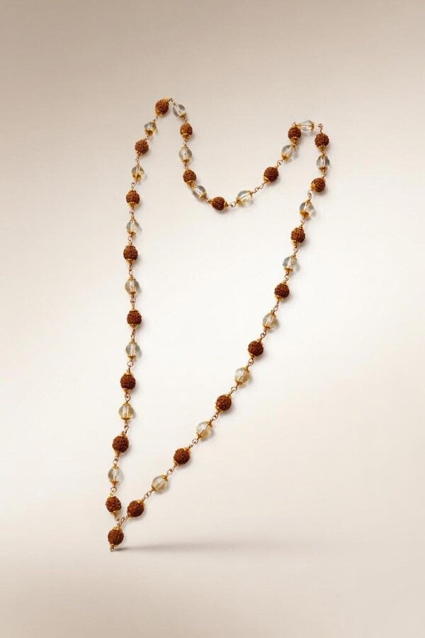 The Colourful Aura 18ct Gold Plated Rudraksha & Crystal Beaded Spiritual Necklace