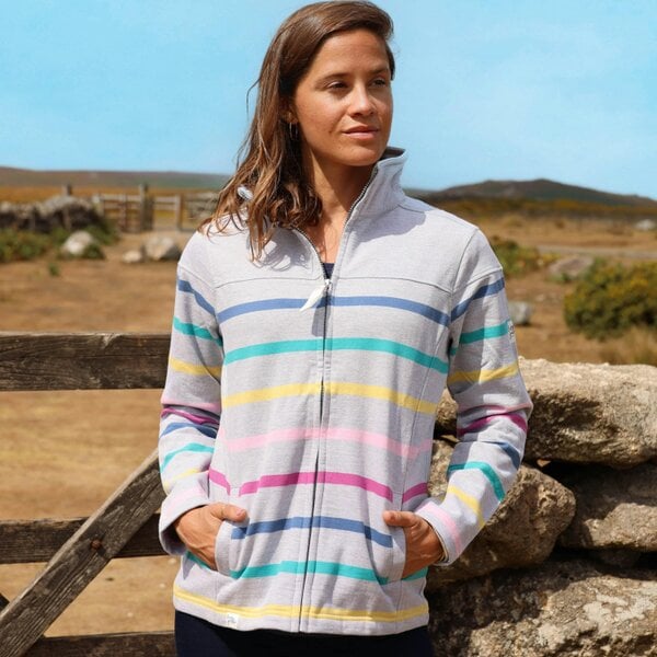 Lazy Jacks LJ32 - Full Zip Striped Sweatshirt - Colourful Grey Marle