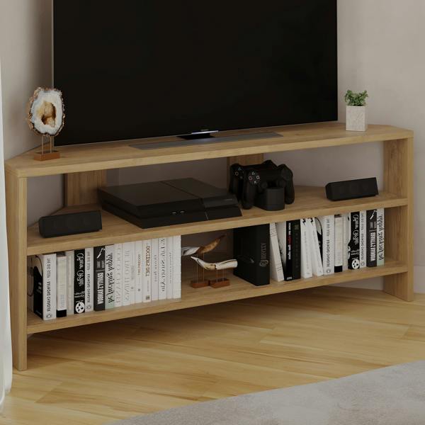 Decortie Thales Corner TV Stand for 32" TVs with Open Shelves & Soft Rounded Edge 110cm Modern Multimedia Console