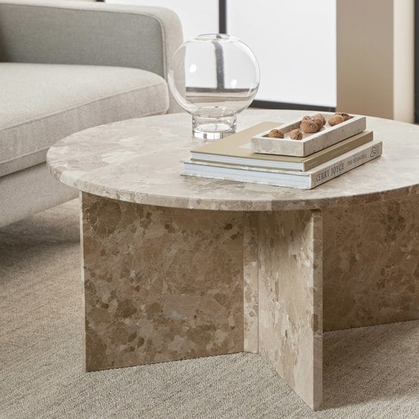 Furniture To Go Vega Round Coffee Table with Brown Marble Top 90cm