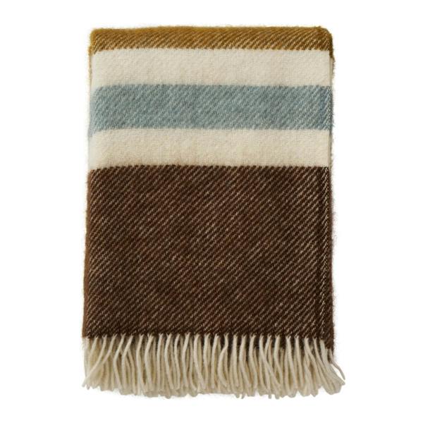 Walnut/Ochre Brushed Wool Multi Stripe Throw - breathable, detail view 1 | Soak and Sleep