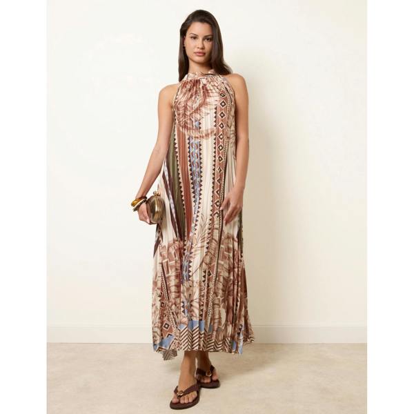 Blue Vanilla Satin Pleated Dress