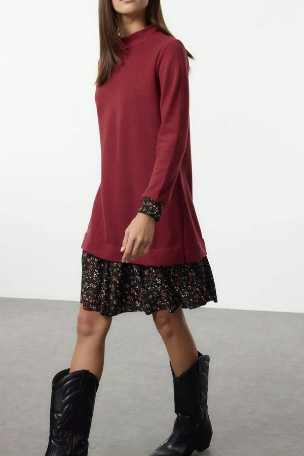 WOVCOR Mini Selanik Stand Collar Knit Dress