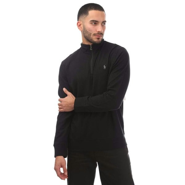 Ralph Lauren Mens Double Knit Quarter Zip Sweatshirt - Black