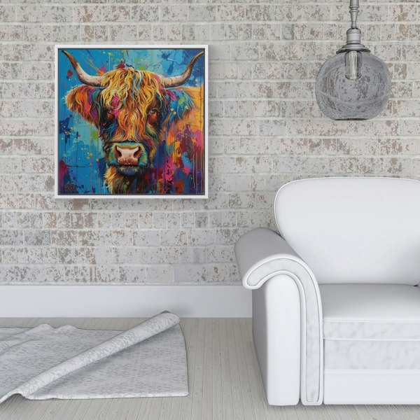 Warren Reed Splash Art Highland Cow Framed Canvas