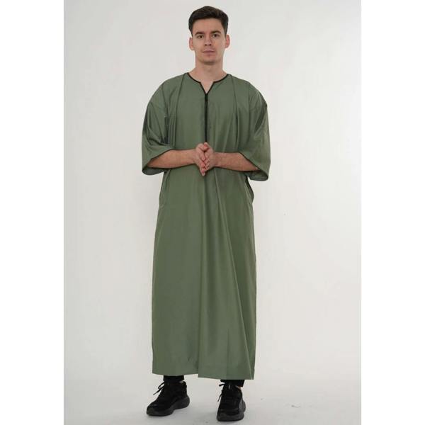 TT-006 - Men's Emirati Omani Half Sleeve Thobe - Olive - Thobez - 5