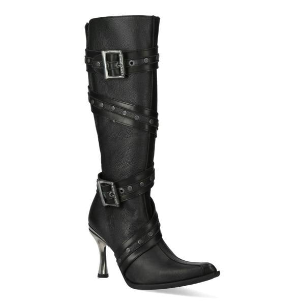 New Rock Womens Black Leather Gothic Knee-High Heeled Boots - M-9029-C10