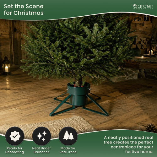 Green Christmas Tree Stand with 1.8L Water Tank, Fits Trees up to 2m, 4 Clamp Screws for 50-120mm Trunks, Steel Legs