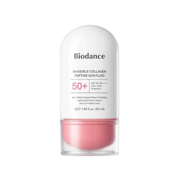 Biodance Invisible Collagen Peptide Sun Fluid – 50ml broad-spectrum SPF 50+ PA++++ with low molecular collagen available at Atelier De Glow UK.