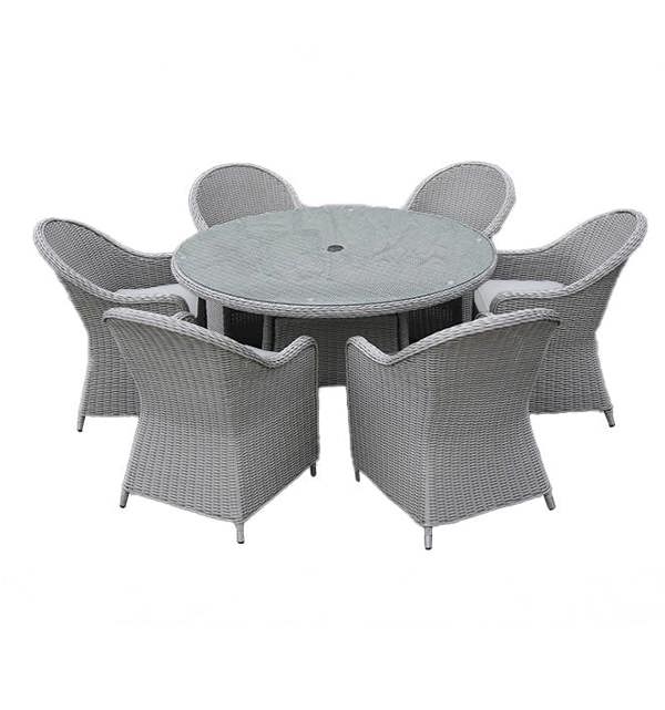 Shatchi Sorrento 6-Seater Rattan Dining Set, Round Garden Table with Chairs, Outdoor Patio Furniture Set
