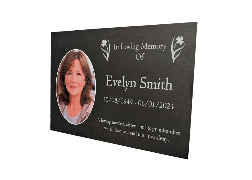 Memorials Direct Photo Slate Memorial Plaque, Daffodil, Add a Portrait & Personalised Text | 35×25cm (14×10”)