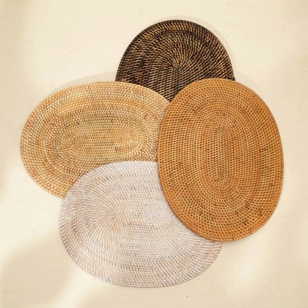 Coastal villa Homeware Oval Rattan Dinning Placemats