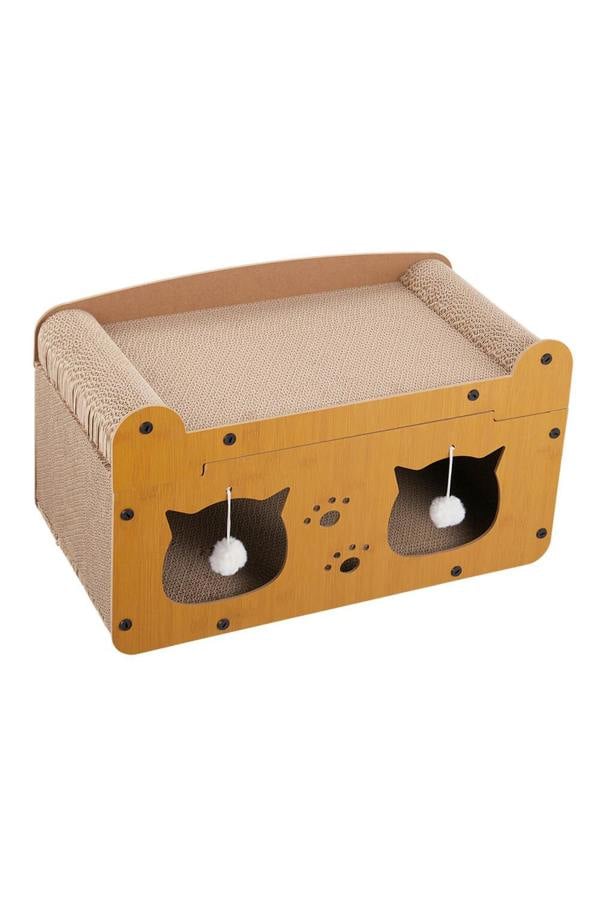 Living and Home Cat Scratcher House with Hanging Plush Balls for Indoor