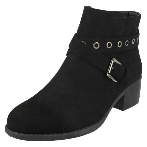 Spot On Ladies Spot On Ankle Boots With Buckle Detail