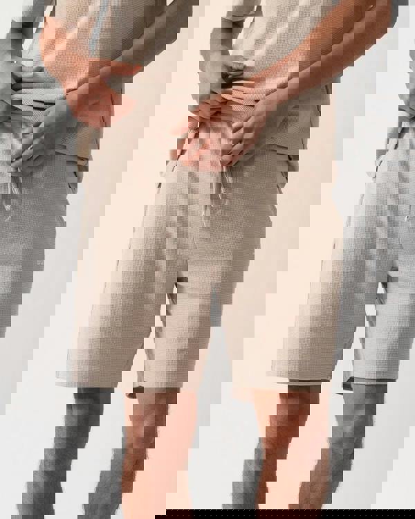 BOSS Orange Waffle Mens Cotton Blend Waffle Structure Pyjama Shorts with Embroidered Logo - Light Beige 275 - CHO - Designer Mens Pyjamas