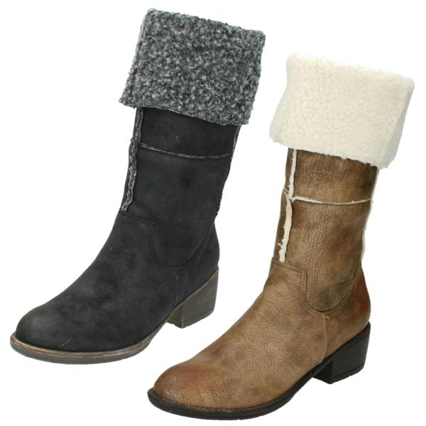 Spot On Ladies Spot On Mid Heel Fleece Lined Boot