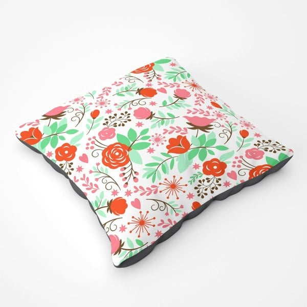 Warren Reed Orange Floral Pattern Floor Cushion