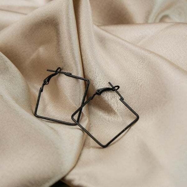 The Colourful Aura Black Small Thin Dainty Bar Threader Large Square Geometric Hoop Earrings