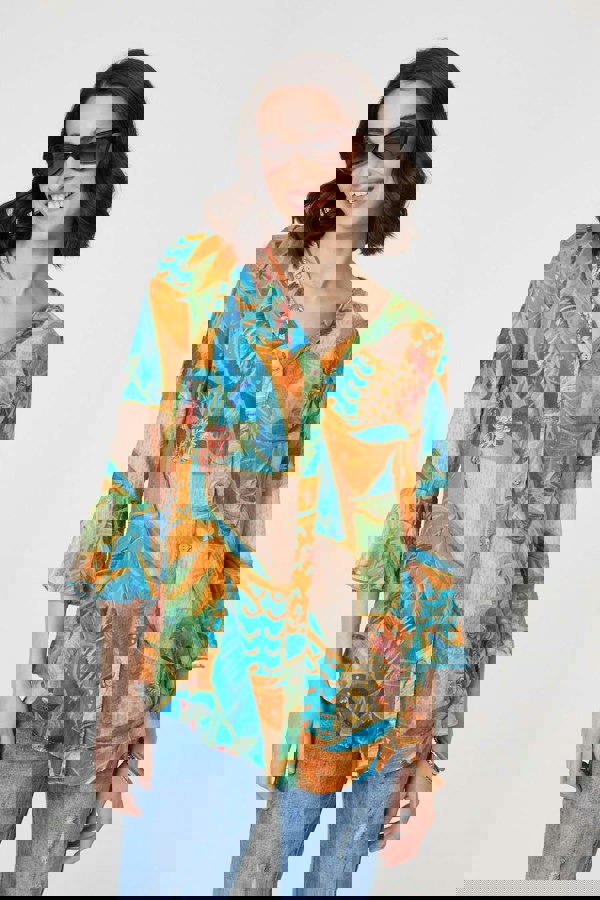 Orange | Leaf Print Button Front Blouse