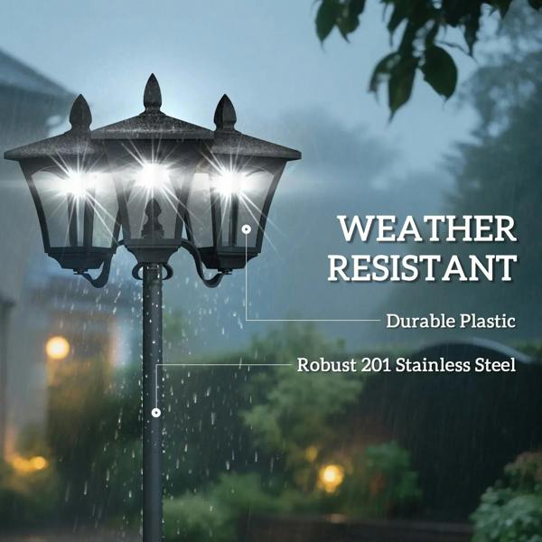 Black Victorian solar post lantern under rain for outdoor weather protection