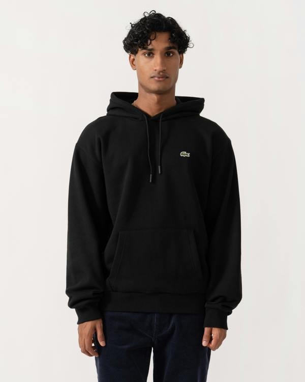 Front of Lacoste Fleece Mens Classic Fit Hoodie - Black 031