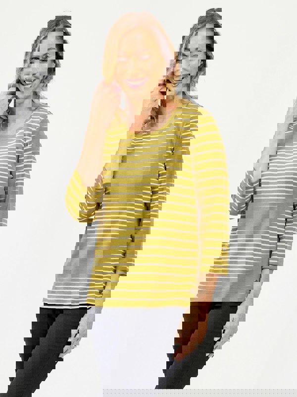 PennyPlain Scoop Neck Striped Top Top - Forest