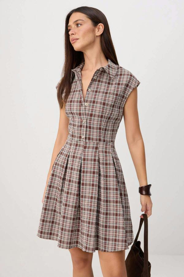 WOVCOR Short Sleeve Shirt Neck Skater Mini Dress