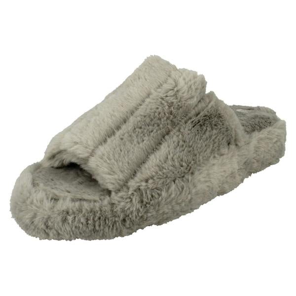 Spot On Ladies Spot On Faux Fur Stripe Detailed Sliders X2119