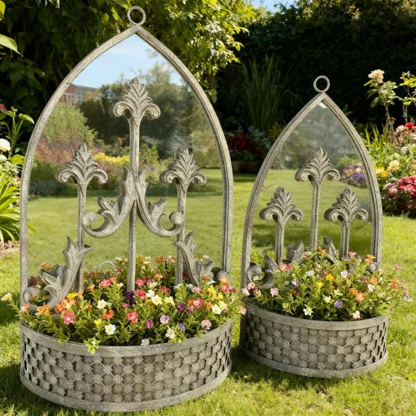 62/52CM SET 2 METAL PLANTERS WITH MIRROR