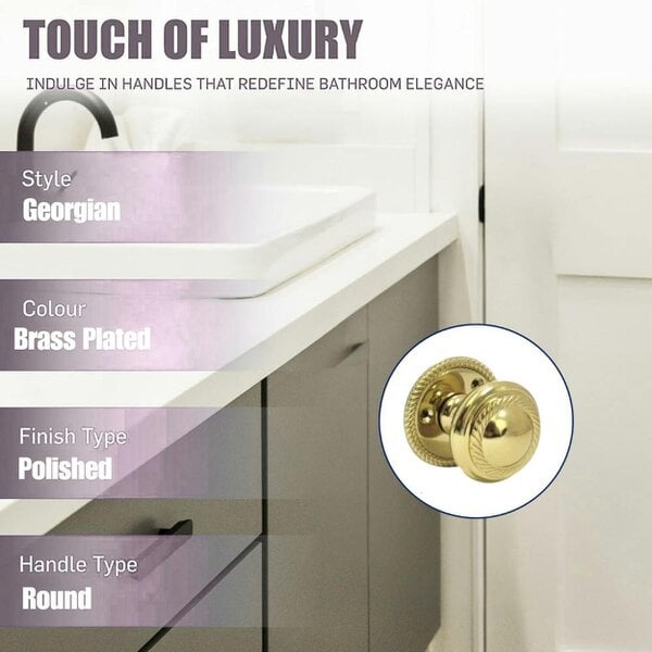EDH Door Hardware Brass Plated Georgian Style Sprung Round Door Knob Set – Internal 1 Pair