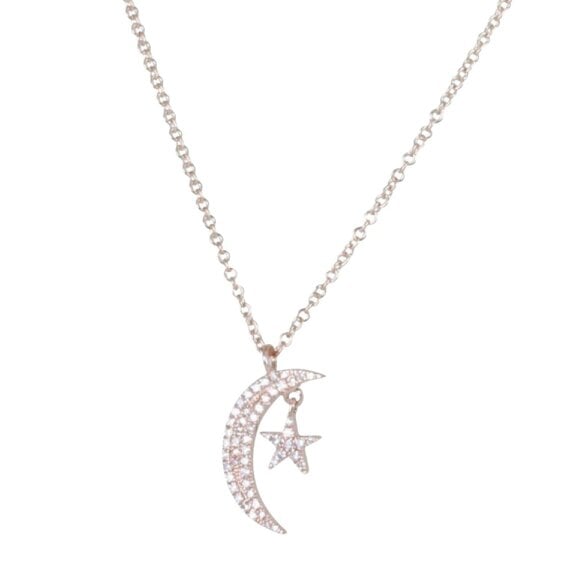 Reeves & Reeves 14K Solid Gold Diamond Moon and Star Necklace