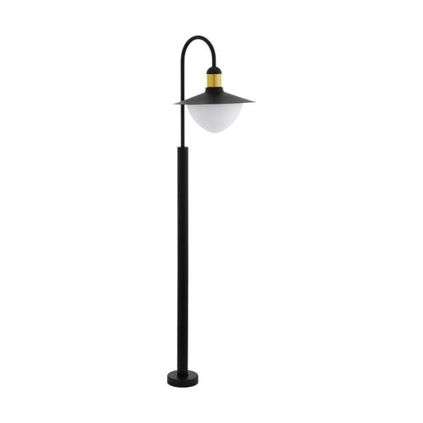 IP44 Outdoor Bollard Light Black & Gold Curved Arm Post 1 x 60W E27 Bulb Loops