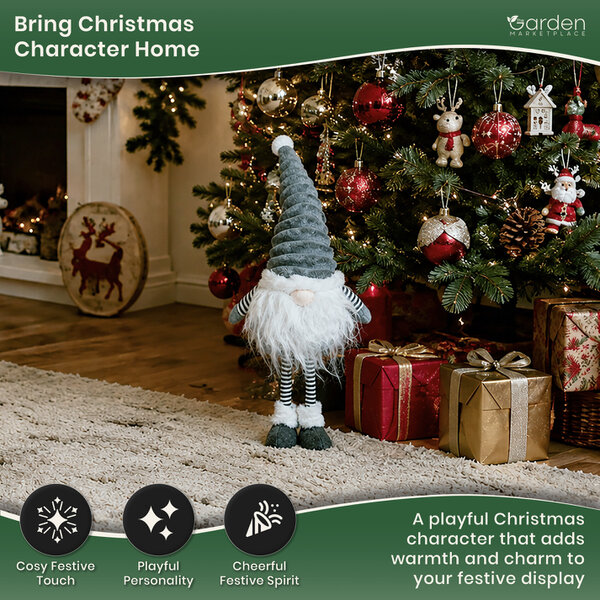 Large Christmas Cute Standing Groovikert Gonk Figure in Grey, Free-Standing Polyester Festive Decoration, Soft Indoor Ornament, 53cm Tall x 20cm Wide