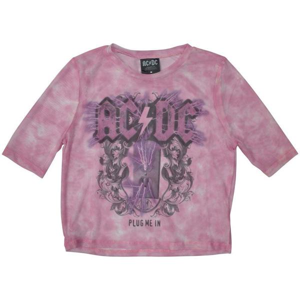 AC/DC Plug Me In Long Sleeve Mesh Crop Top