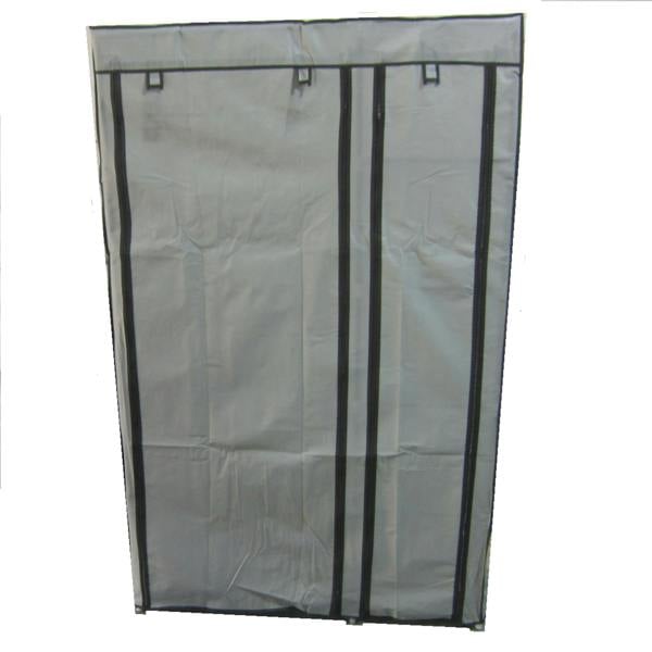 Gr8 Home Single Grey Fabric Canvas Wardrobe With Hanging Rail Shelving Clothes Storage