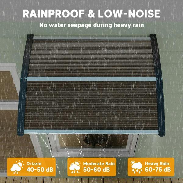 Brown arched rain shelter canopy with black side supports and slatted panel