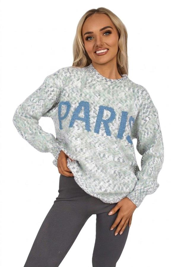 Jalina Long Sleeve Oversized Knitted Jumper With Paris Slogan - Grey_wb