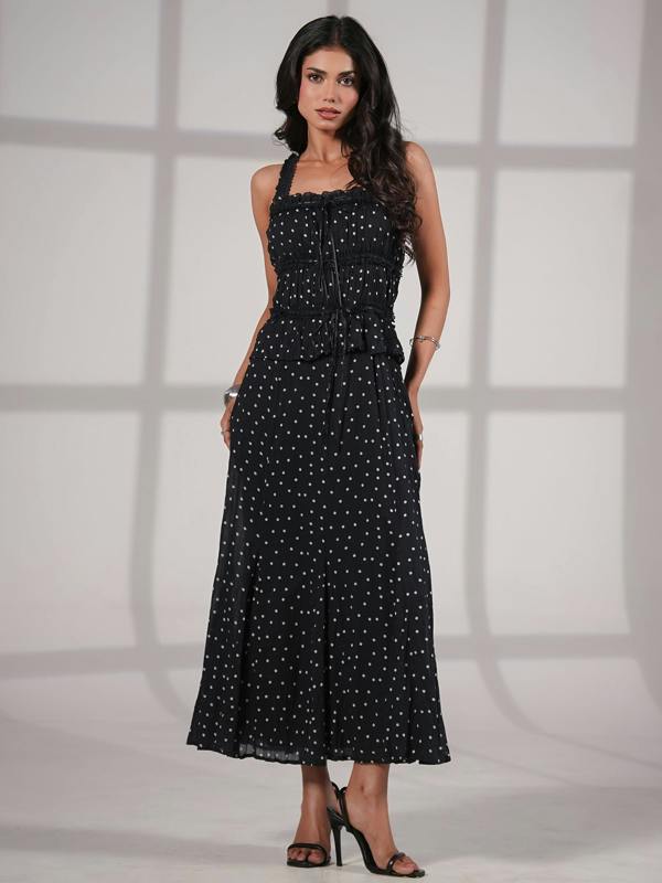 Rose & Nancy Marcia Black Polka Cami Midi Dress