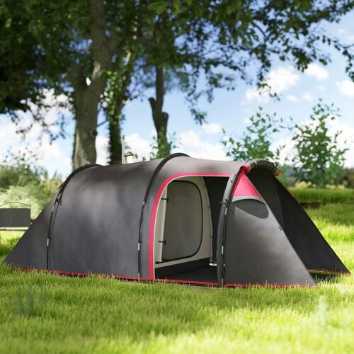 Bobobiy 2-3 Person Tunnel Tent with Sewn-in Groundsheet, 2000mm Water Column, Camping Tent with 1 Bedroom, Living Area for Camping, Grey