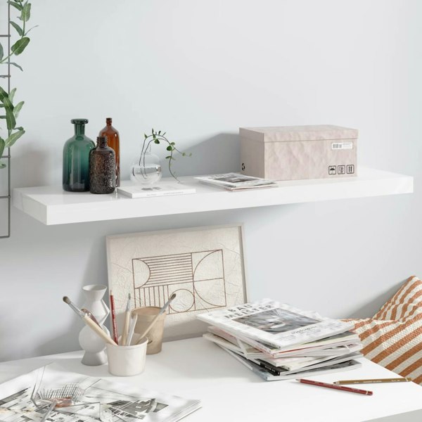 Berkfield Floating Wall Shelf High Gloss White 90x23.5x3.8 cm MDF