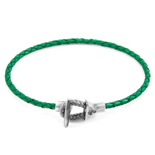 Anchor & Crew Fern Green Cullen Silver and Braided Leather Bracelet