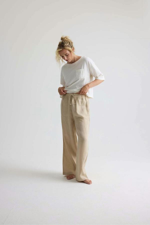 Pretty You London Relaxed Linen Wide Leg Trousers In Summer Sand