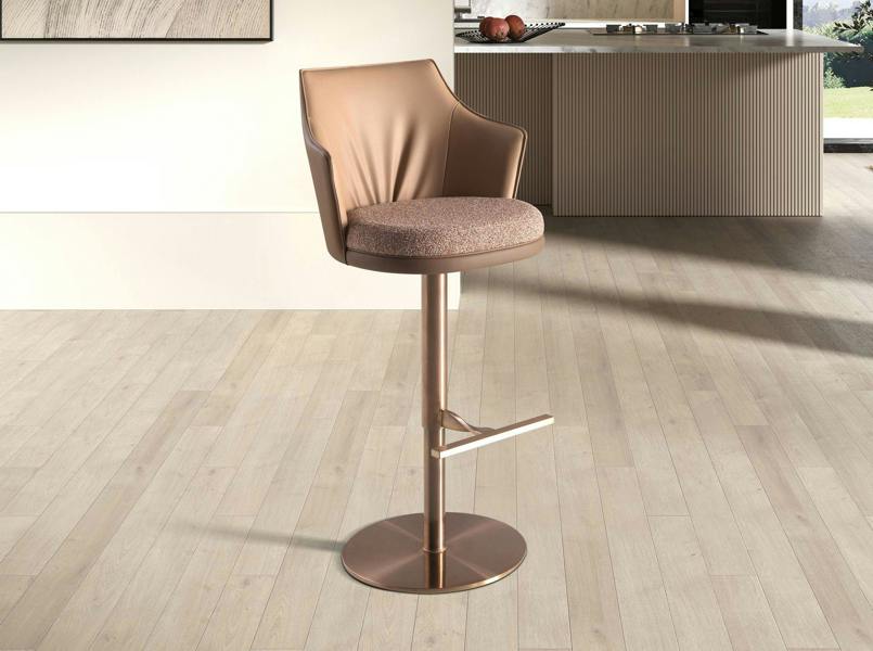 Angel Cerdá Swivel Stool in Mottled Brown Fabric and Brown Leatherette 4226