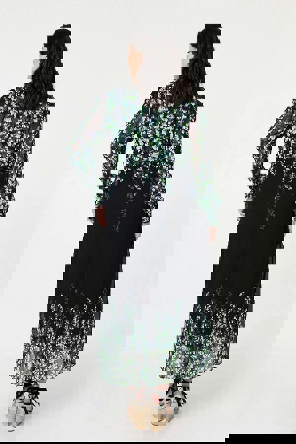 Black | Curve Floral Long Sleeve Maxi Dress