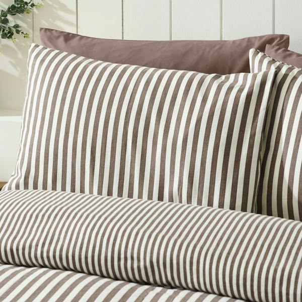 Catherine Lansfield Brushed Stripe Cotton Reversible Duvet Cover Set Chocolate
